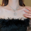 Rhinestone Zircon Square Bow Necklace And Earrings Suite - Norellé
