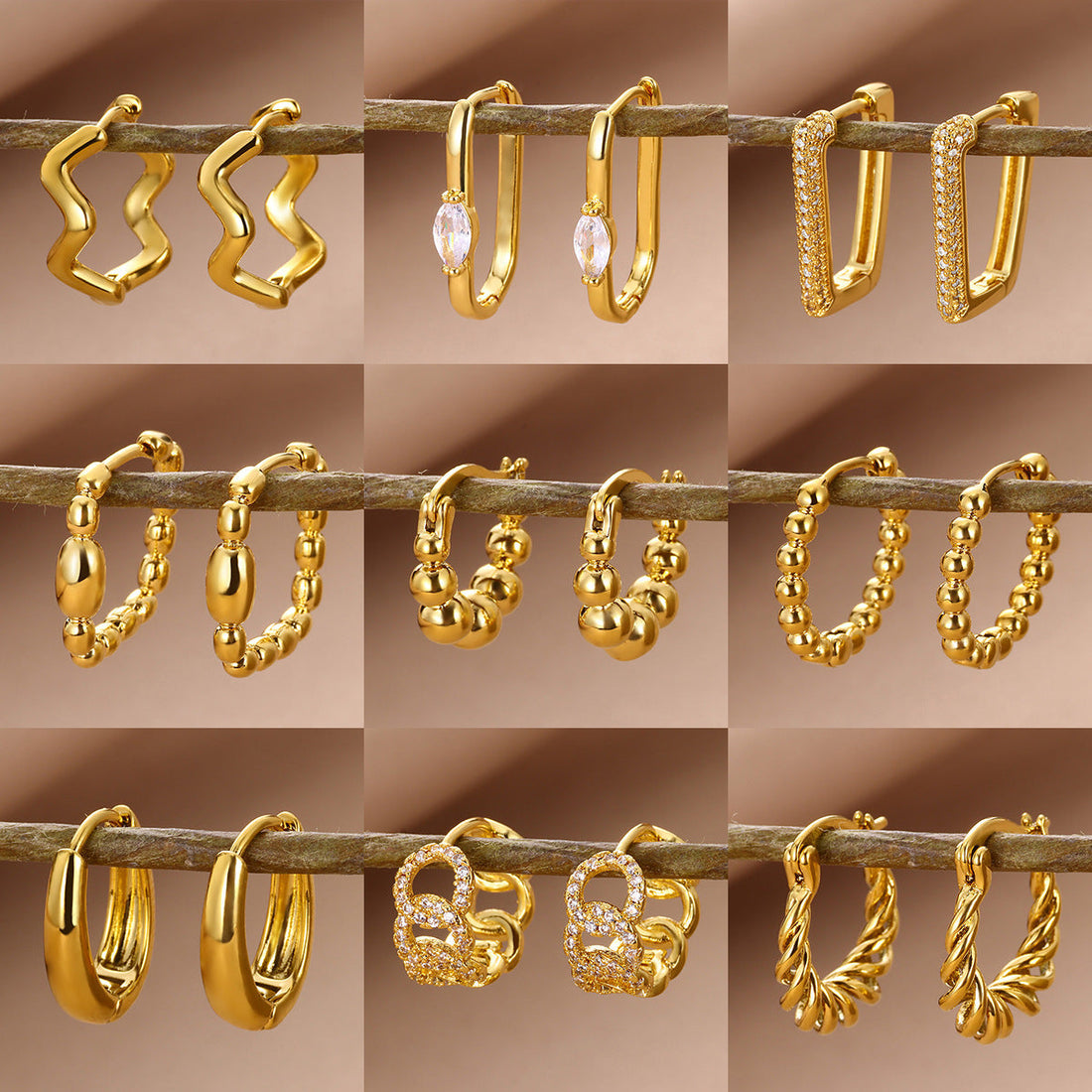 European And American Fashion 18K Gold-plated Square Inlaid Fashion Sense Titanium Steel Earrings - Norellé