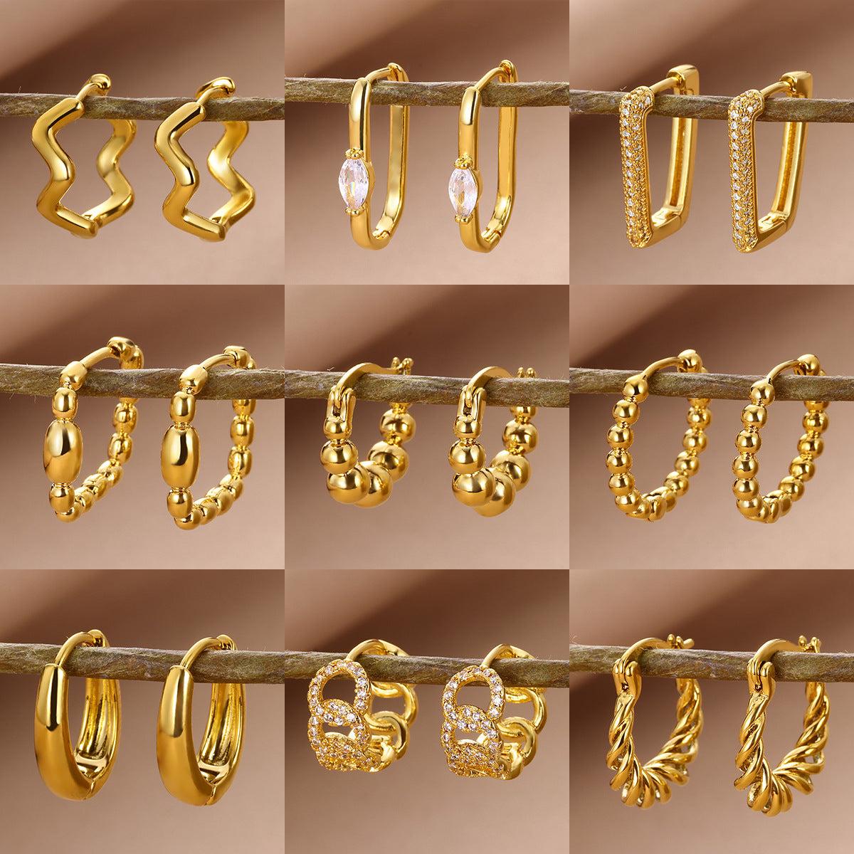 European And American Fashion 18K Gold-plated Square Inlaid Fashion Sense Titanium Steel Earrings - Norellé