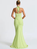 Deep V Neck Backless Ruched Maxi Dress Women