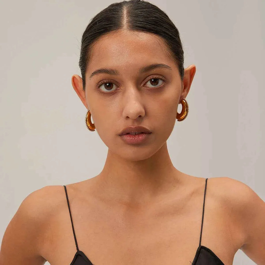 Delicate Rhinestone Inlay Stainless Steel Hoop Earrings