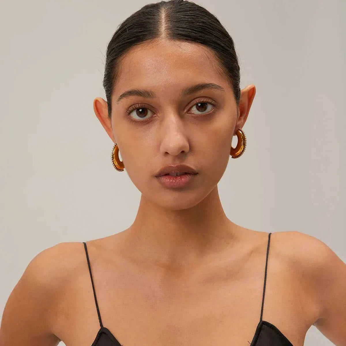 Delicate Rhinestone Inlay Stainless Steel Hoop Earrings