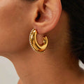 Delicate Rhinestone Inlay Stainless Steel Hoop Earrings
