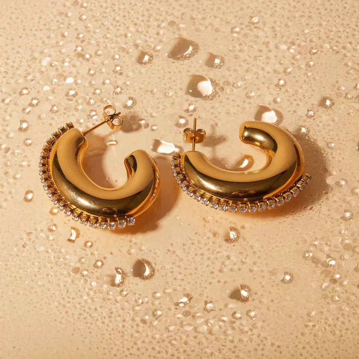 Delicate Rhinestone Inlay Stainless Steel Hoop Earrings