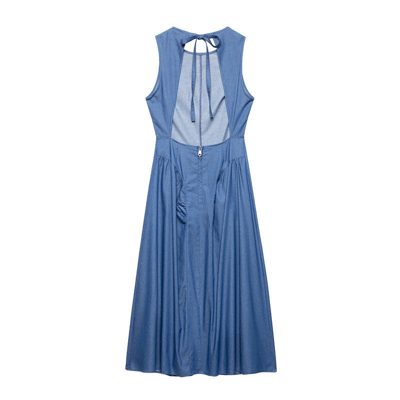Denim Light Color Back Hollow Dress - Other