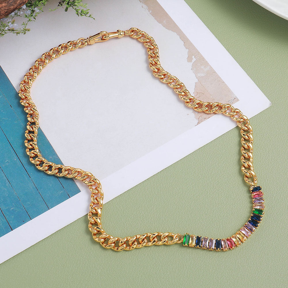 Design Color Zircon Copper Double Necklace - Gold - electronic accessories