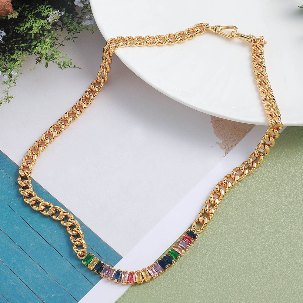 Design Color Zircon Copper Double Necklace - Gold - electronic accessories