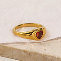 Design Heart-shaped Inlaid Zircon Titanium Steel Ring For Women - Golden Red Diamond / No 10 - electronic accessories
