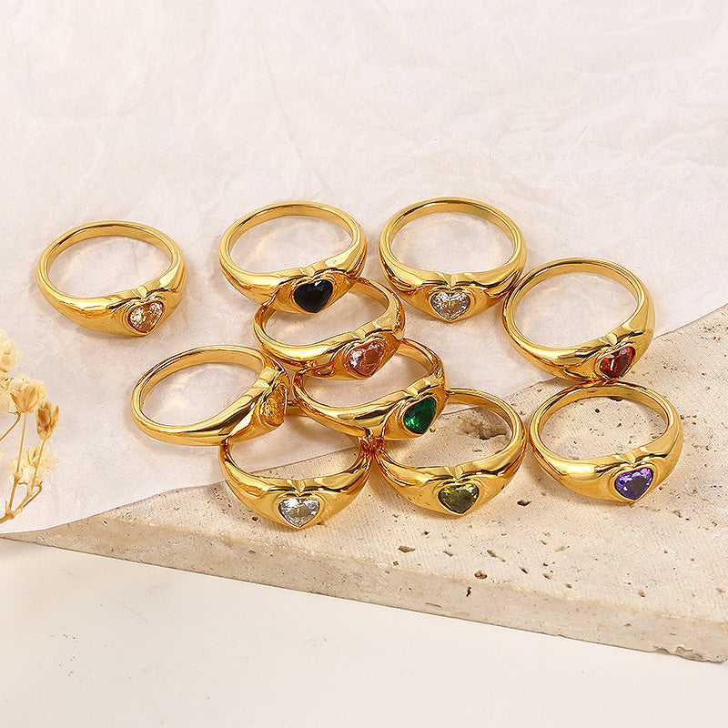 Design Heart-shaped Inlaid Zircon Titanium Steel Ring For Women - electronic accessories