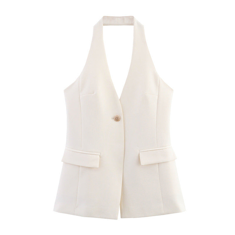 Design Solid Color Slim White One Button Halter - Picture / L - electronic accessories