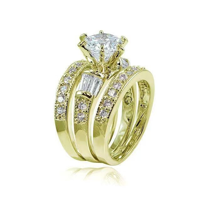 Creative Rectangular Zircon Three-piece Ring Set - Norellé