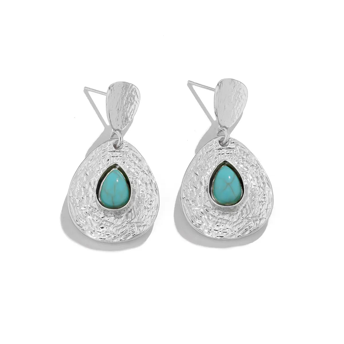 Drop-shaped Micro-inlaid Turquoise Pleated Ear Studs