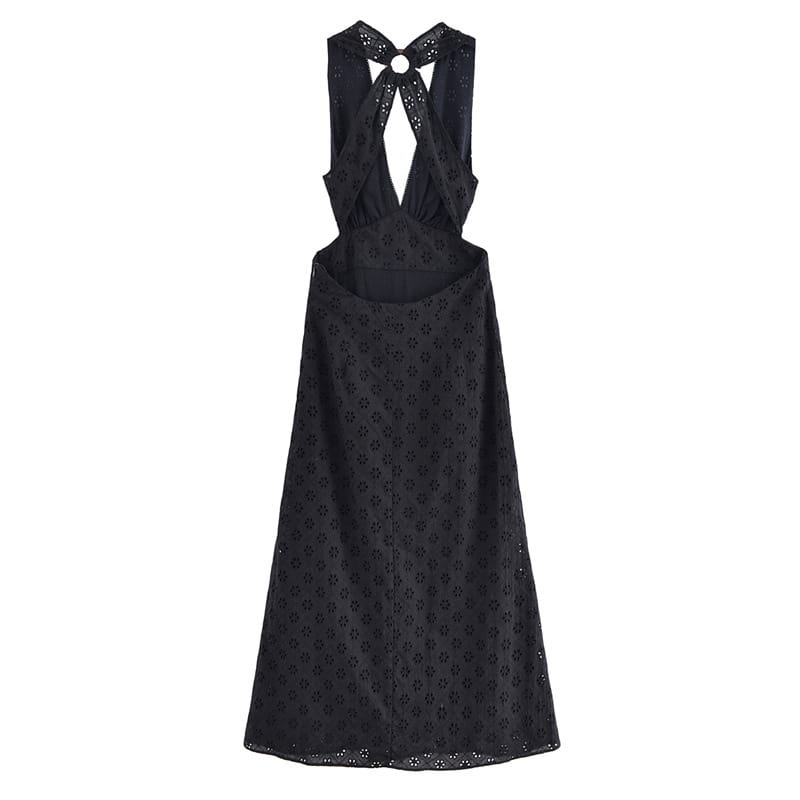 Hollow Embroidery Halter Backless Dress