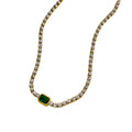 Tennis Zircon Light Luxury Emerald Stainless Steel Plated 18K Gold Necklace - Norellé