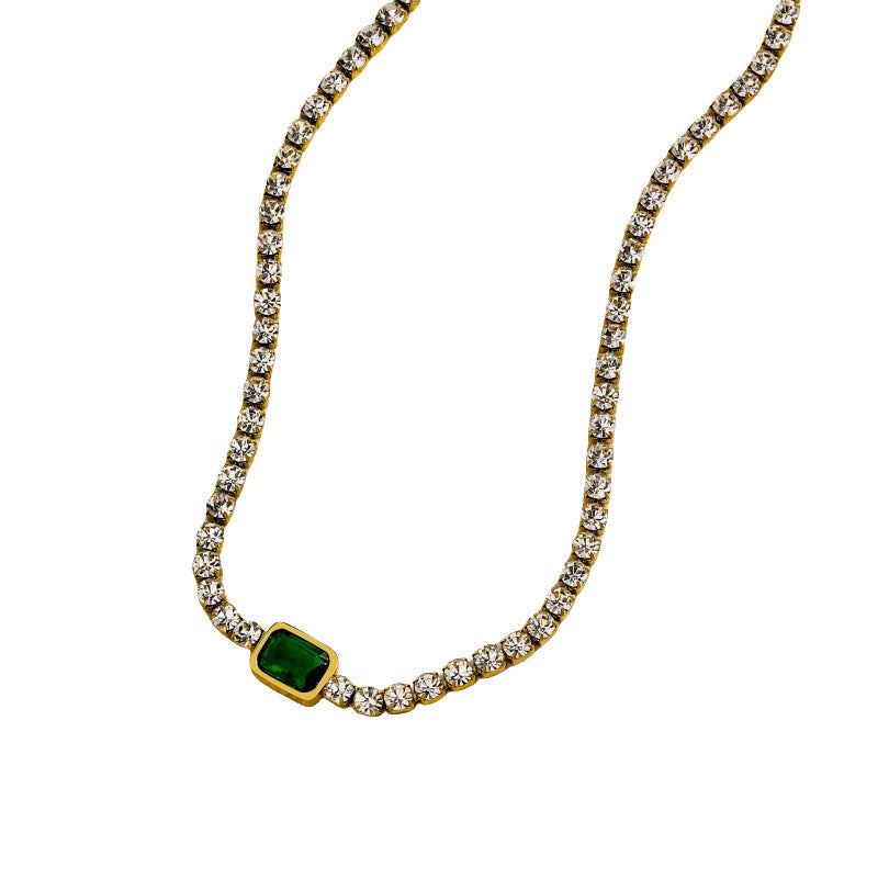 Tennis Zircon Light Luxury Emerald Stainless Steel Plated 18K Gold Necklace - Norellé