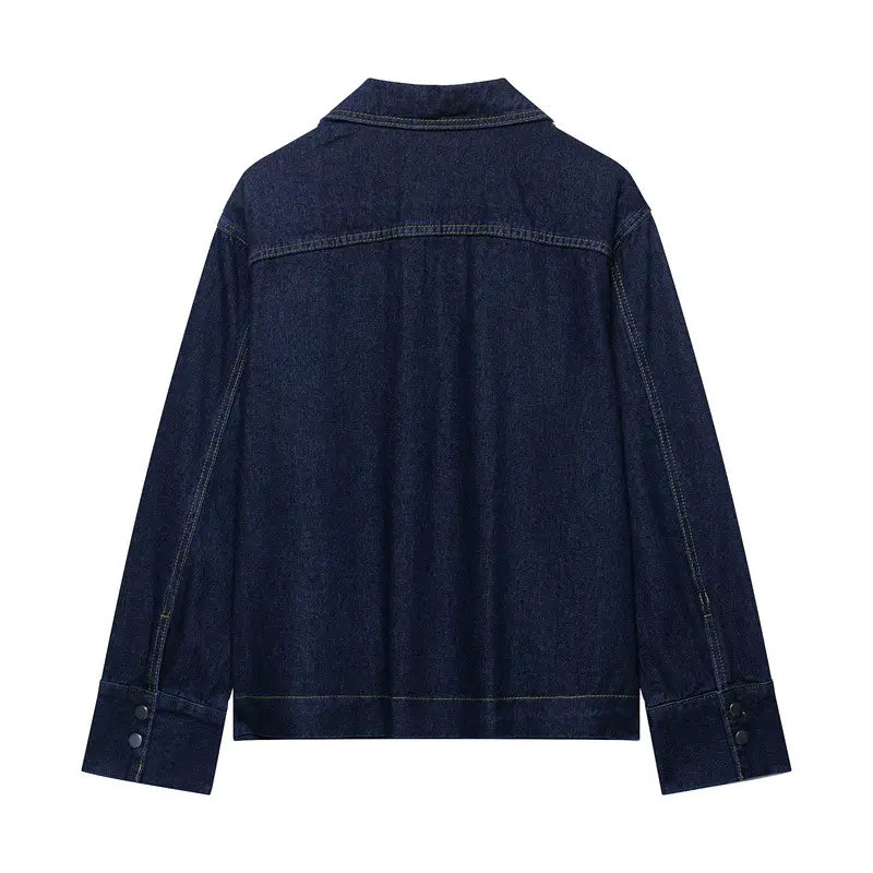 Fashion Loose Blue Denim 2-piece Set Vintage Long Sleeve Shirt Trousers