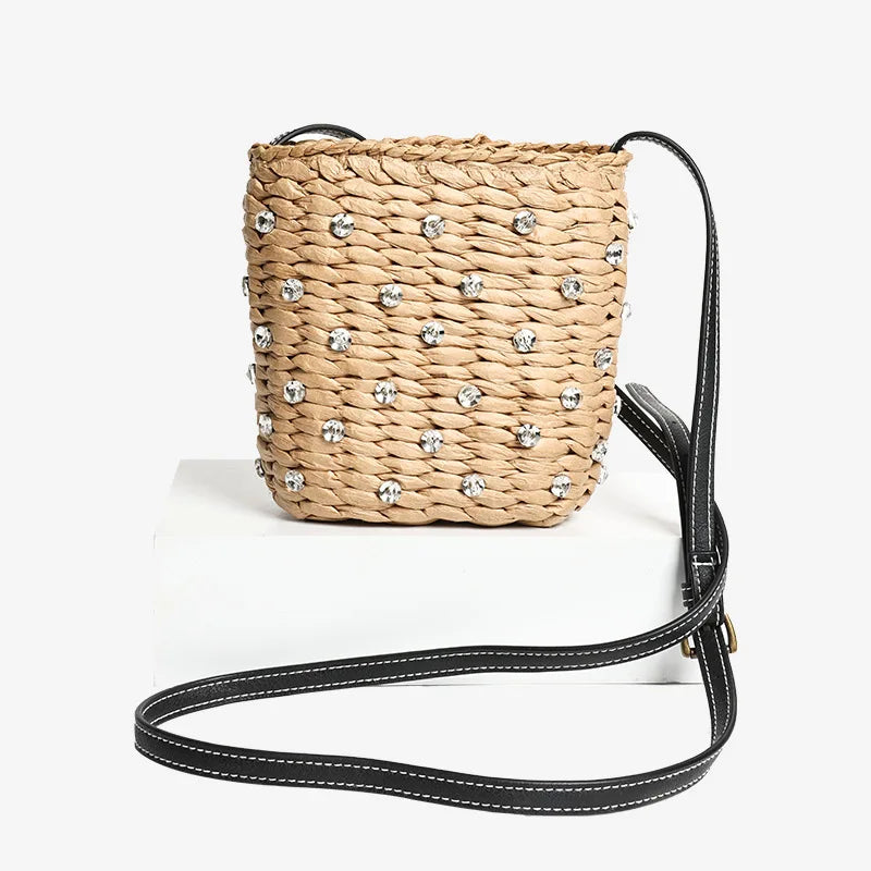 Diamond Woven Straw Bag Summer Travel Beach Bags for Women - 1