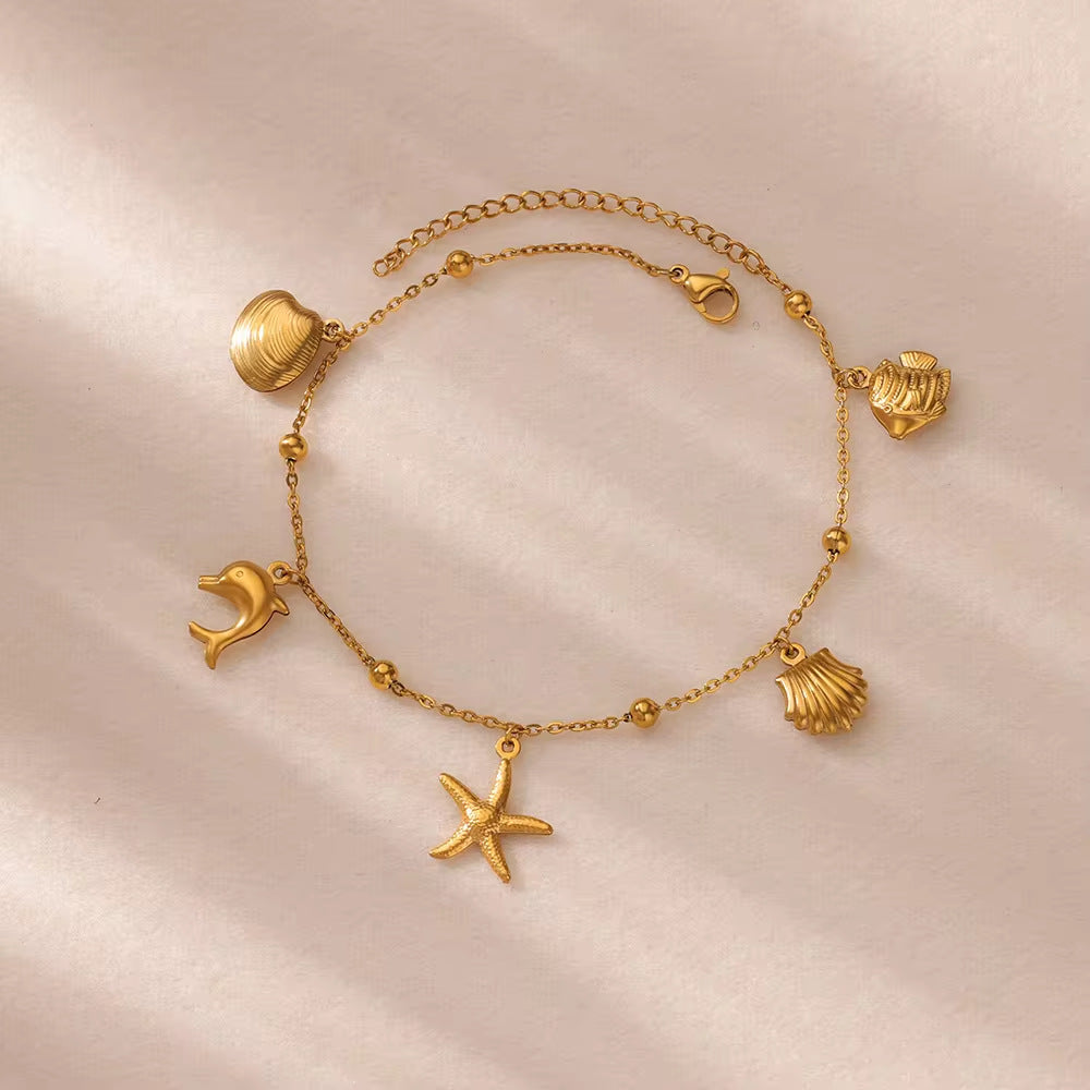 Dolphin Starfish Shell Pendant Ocean Series Anklet - G726476 - electronic accessories