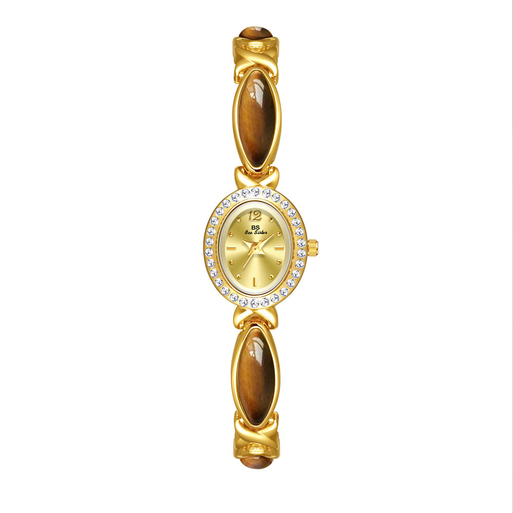 Dongling Stone Hetian Jade Chain Watch - Tiger Eye Champagne Gold - electronic accessories