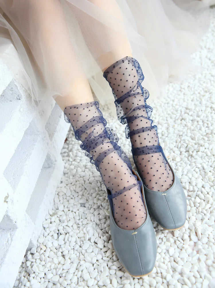 Dot Lace Socks Women Transparent Mesh Ankle