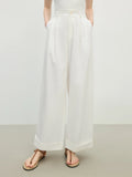 Double Pleat Slimming Straight-Leg for Women - White / L