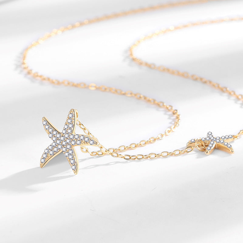 Double Starfish Full Diamond Necklace Female Fashion Special-interest - electronic accessories