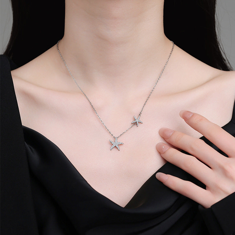Double Starfish Full Diamond Necklace Female Fashion Special-interest - electronic accessories