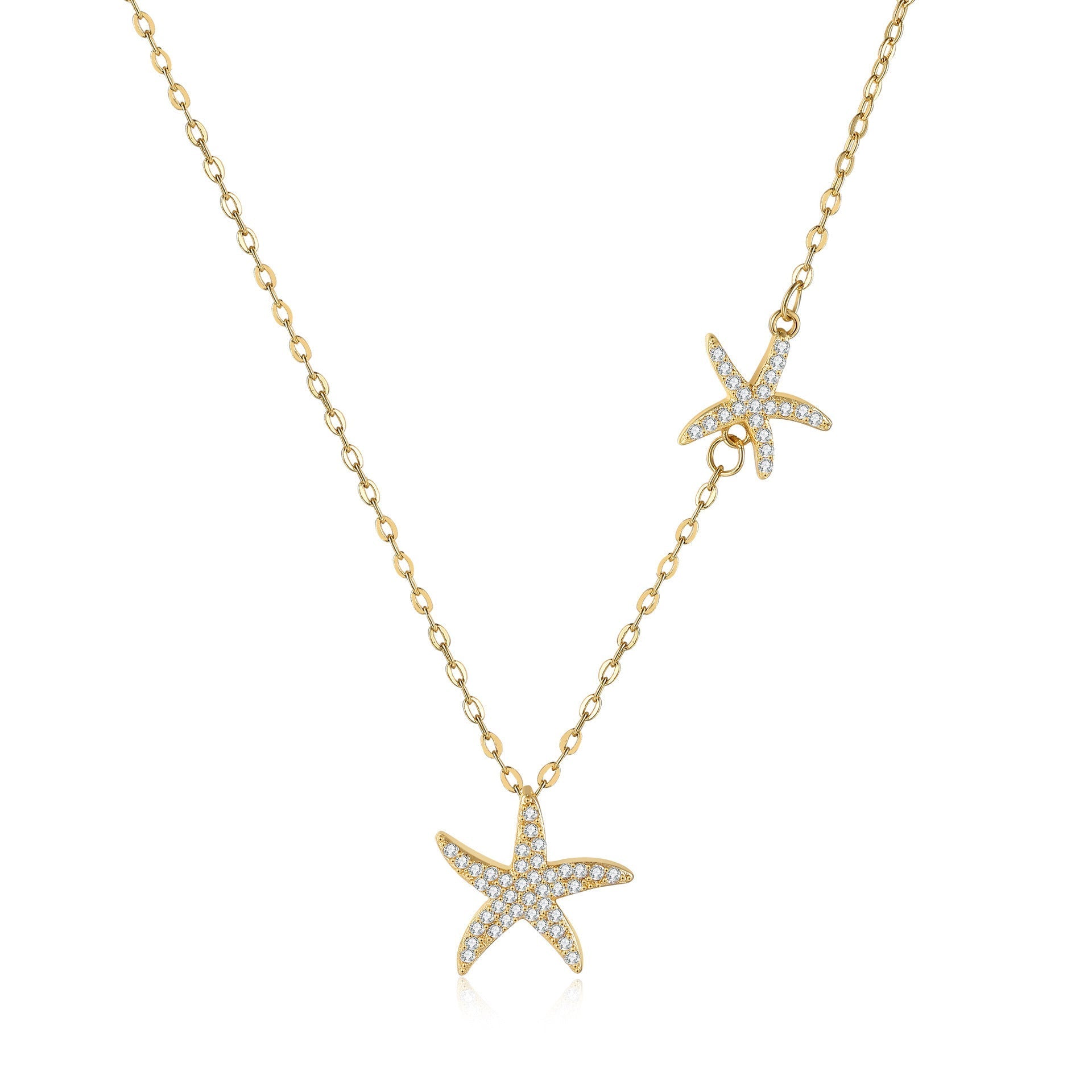 Double Starfish Full Diamond Necklace Female Fashion Special-interest - Yellow Gold - electronic accessories
