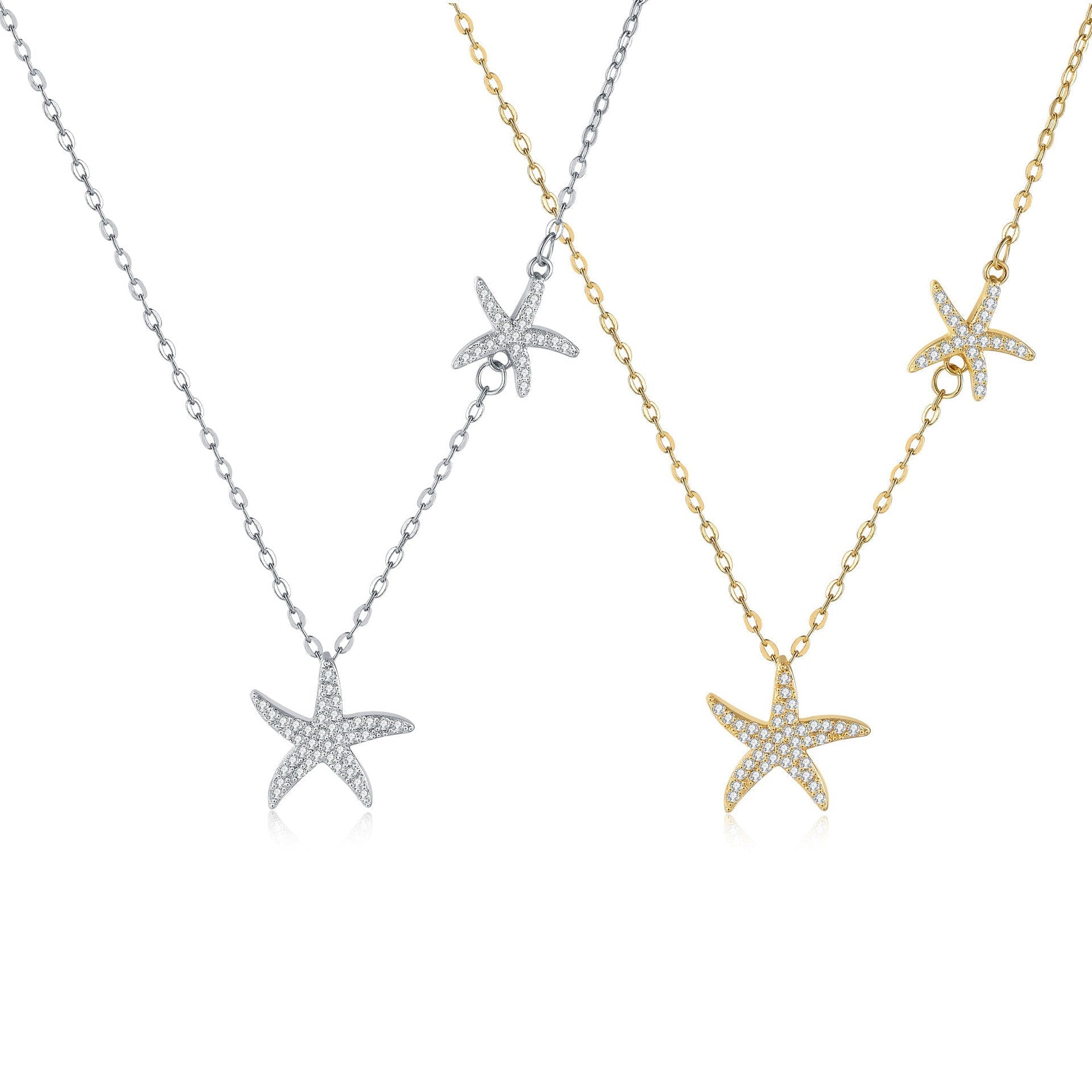 Double Starfish Full Diamond Necklace Female Fashion Special-interest - electronic accessories