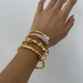 Double Wrap Stack Bracelet Pearl Open Bangle