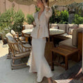 Dress Sets V-neck Lace-up Shirt Blouse A-line Long Skirt Suit