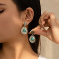 Drop-shaped Micro-inlaid Turquoise Pleated Ear Studs - White K3184 - electronic accessories