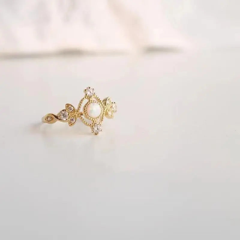 Inlaid Natural Opal Stone Ring Female Copper Plating Gold Ring - Norellé
