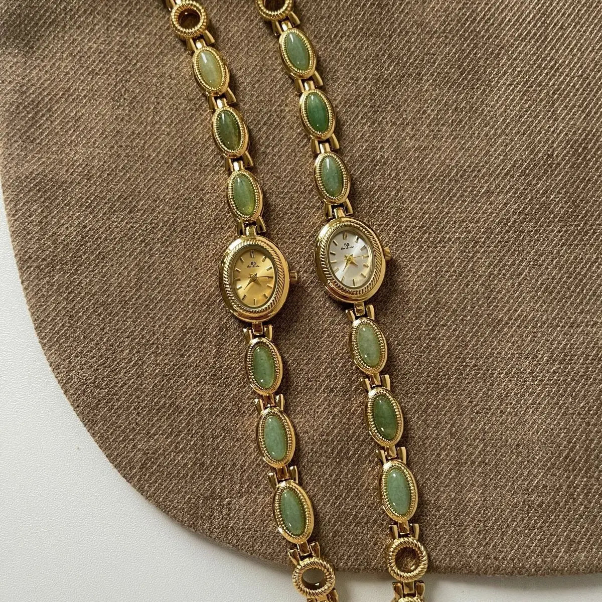 Women’s Small Jade Oval Diamond Quartz Bracelet Watch