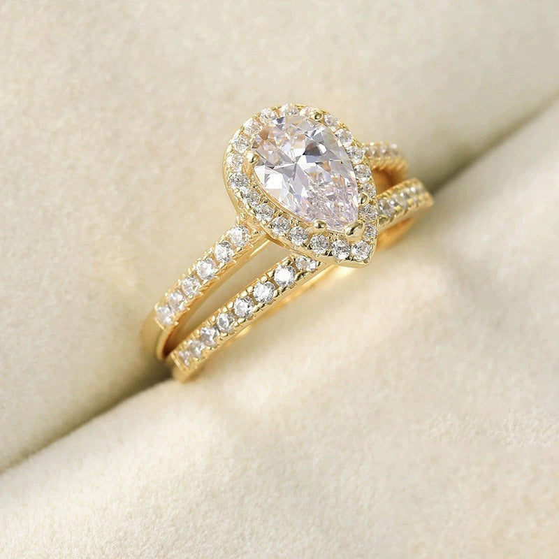 S925 Inlaid Water Drop Pear-shaped Zircon Women's Ring - Norellé