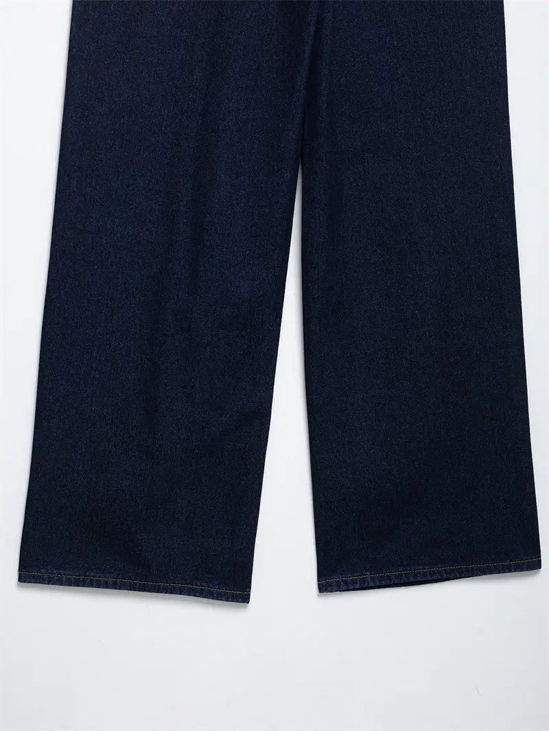 Fashion Loose Blue Denim 2-piece Set Vintage Long Sleeve Shirt Trousers