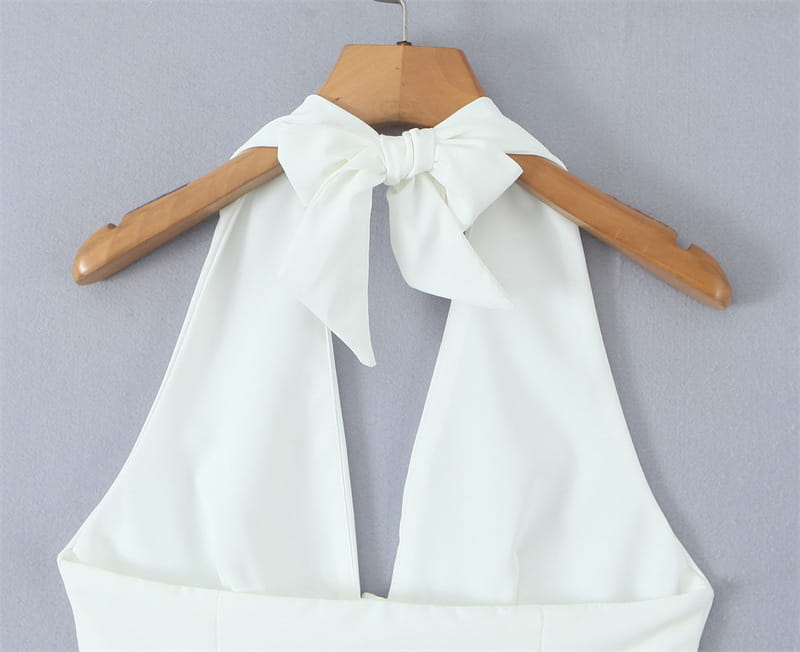 French Elegant Style Casual V-neck Backless Lace Up Halterneck Vest Short Skirt