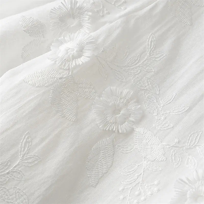 Flower Embroidered Cotton Short-Sleeved Shorts Two-piece Suit