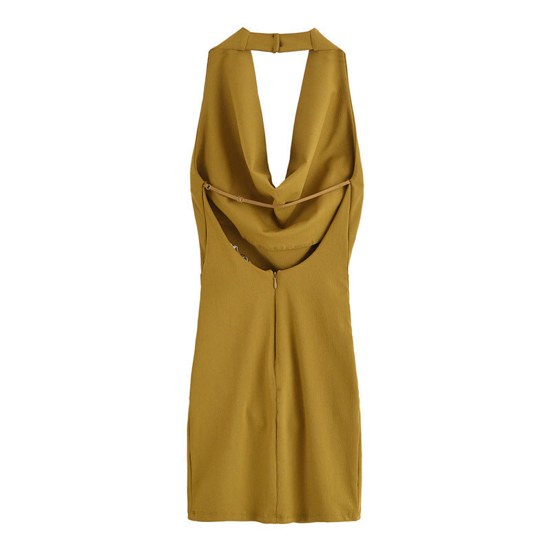 Women's Pleated Hanging Collar Dress - Norellé