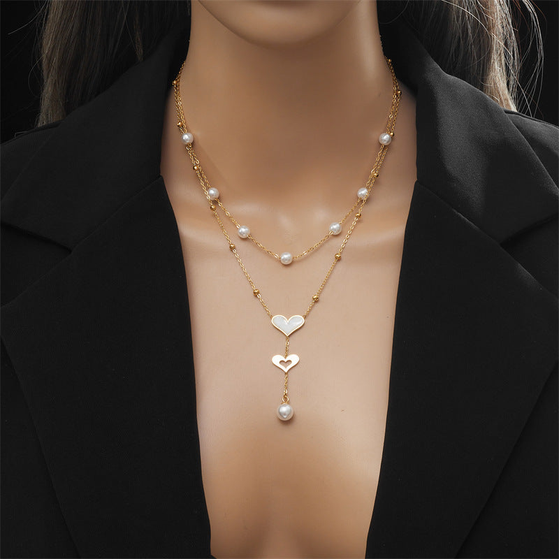 Special-interest Retro Double-layer Chain Pearl Butterfly Tassel Pendant Necklace - Norellé