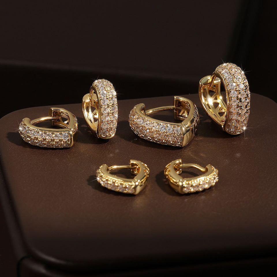 Stainless Steel Gold Plated Multi-drilling Zircon Earrings - Norellé