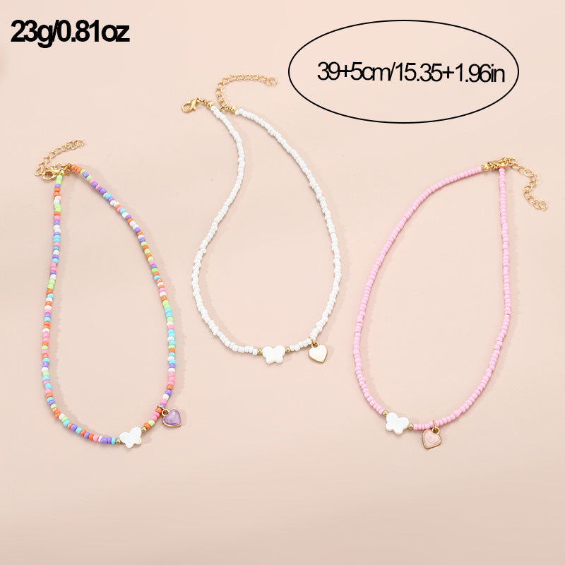 Girls Jewelry Oil Drop Butterfly Pendant Handmade Beaded Necklace Set - Norellé