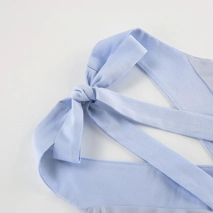 Blue Cotton Linen Sleeveless Waistcoat Vest Trousers Suit