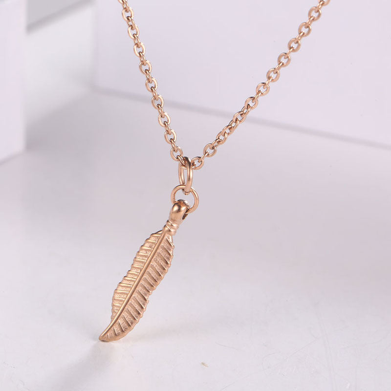 Simple Titanium Steel Clavicle Chain Leaf Pendant Long Necklace - Norellé