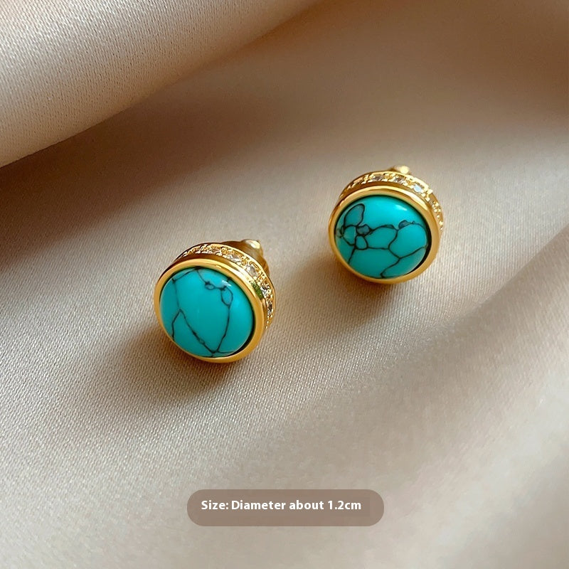 Natural Stone Stud Earrings Round Diamond Gold-plated Earrings - Norellé