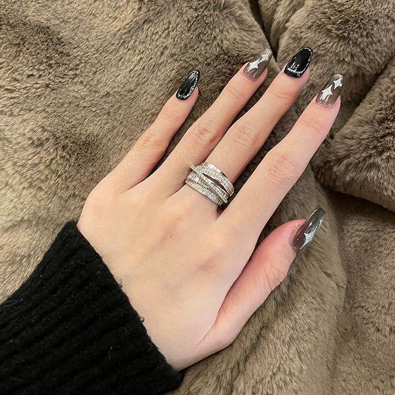 Shiny Geometric Ring Female Fashion Temperament Multi-layer Line Open Ring I - Norellé