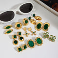 Stainless Steel Studs Ornament Green Agate - Norellé