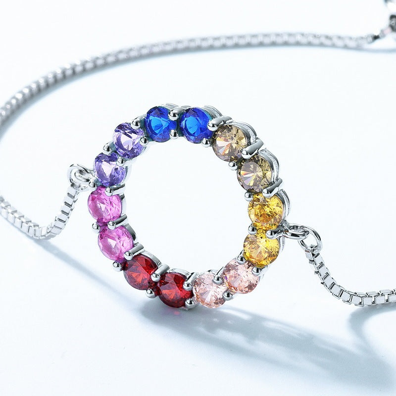 Silver Rainbow Circle Colored Gems Bracelet Color - Norellé
