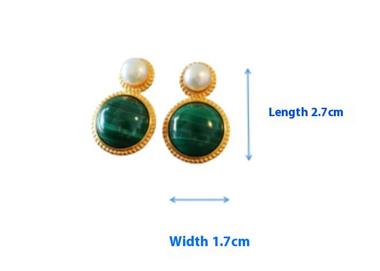 Green Malachite Pearl Stud Earrings For Women