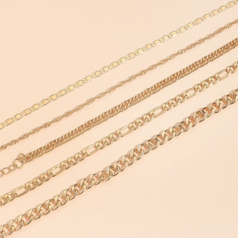 Simple Graceful Metal Chain Retro Creative Snake Chain Anklet Five-piece Set - Norellé